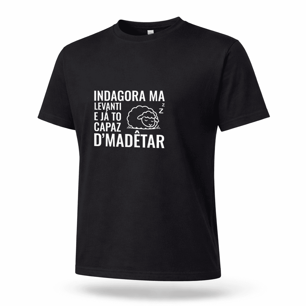 t shirt "indagora ma levanti, e já to capaz d'madêtar"
