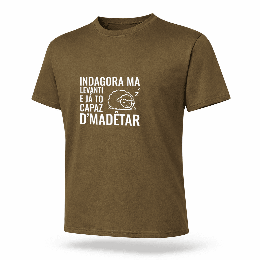 t shirt "indagora ma levanti, e já to capaz d'madêtar"